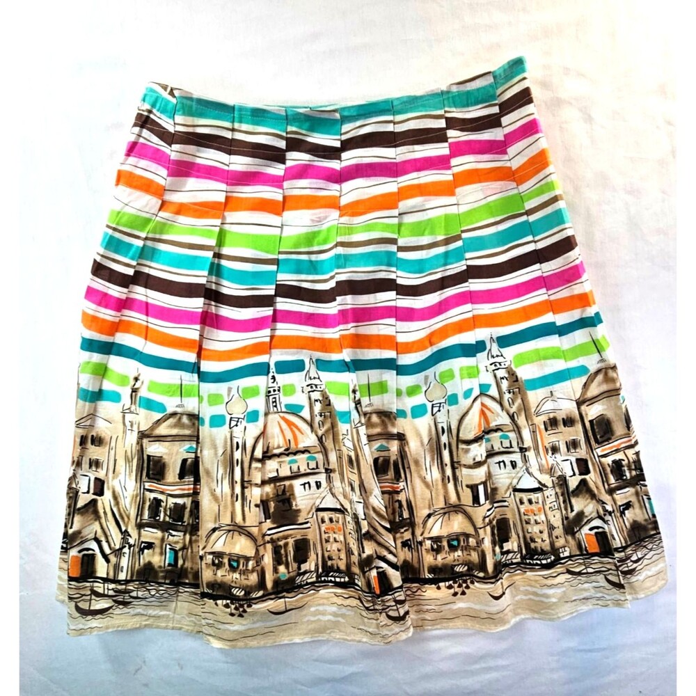 Allison Taylor Petite Size 8 Cityscape Skirt Striped Cotton Flare
